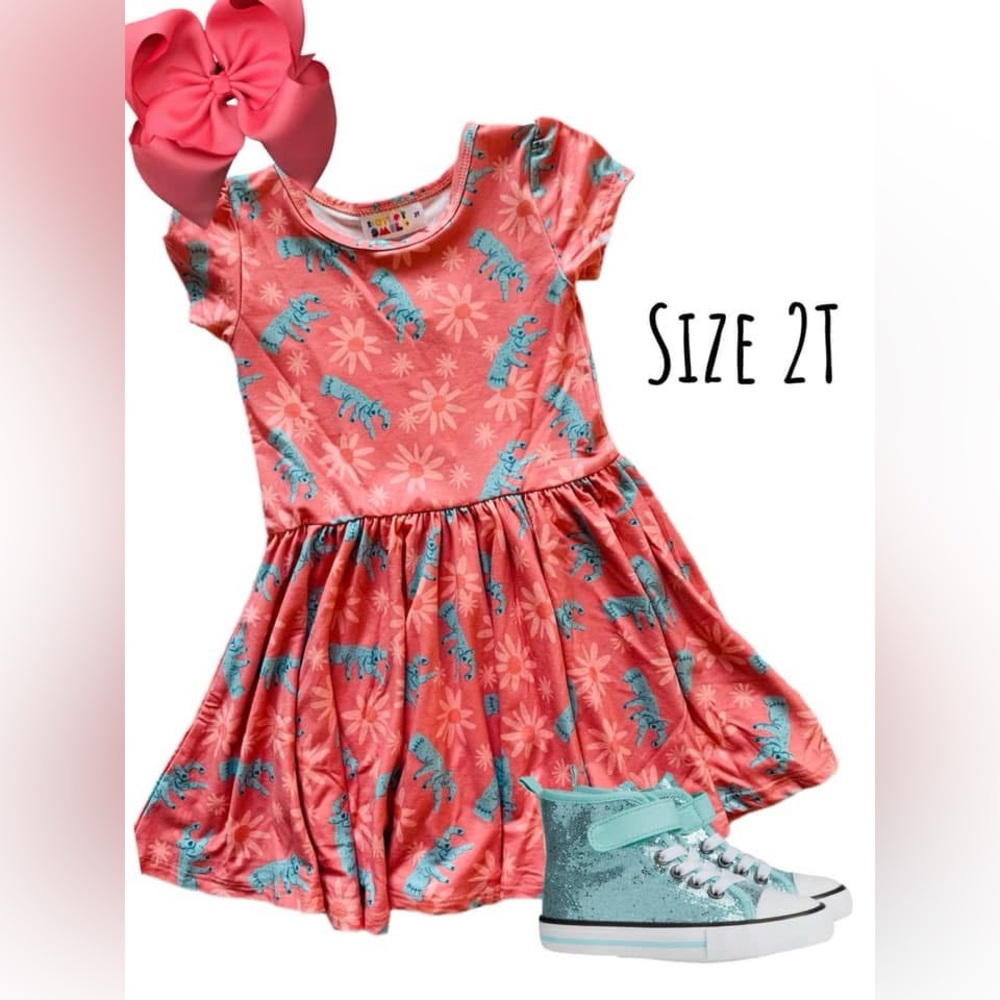 DotDotSmile Coral Dress with Frankenstein Hands and Daisies Print